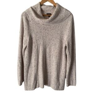 Talbots Cream Speckled Cowl/Turtle Neck Ribbed Knit Sweater Size Large